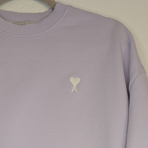 Ami Paris Ami De Cœur Cotton Sweatshirt Lilac Drawstring Waist - Picture 6 of 11